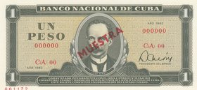 Cuba, 1 Peso, 1982, UNC, p102b, SPECIMEN
serial number: CA 00 000000
Estimate: 10.-20