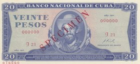 Cuba, 20 Pesos, 1971, UNC, p105a, SPECIMEN
serial number: J 21 000000
Estimate: 25-50