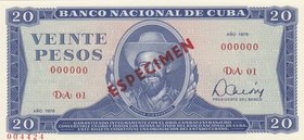 Cuba, 20 Pesos, 1978, UNC, p105b, SPECIMEN
serial number: DA 01 000000
Estimate: 25-50