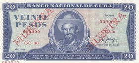 Cuba, 20 Pesos, 1988, UNC, p105d, SPECIMEN
serial number: GC 00 000000
Estimate: 25-50