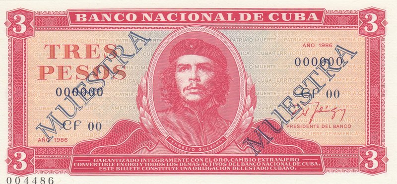 Cuba, 3 Pesos, 1986, UNC, p107a, SPECIMEN
Che Guevara portrait, serial number: ...