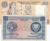 Cyprus, 250 Mils and 1 Pound, 1964/1997, VF, p41a, p57, (Total 2 banknotes) 
serial numbers: B/11 044122 and T676799
Estimate: 15-30