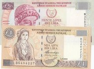 Cyprus, 1 Pound and 5 Pounds, 2003/2004, UNC, p60d, p61b, (Total 2 banknotes)
serial numbers: BG 484227 and M 355879
Estimate: 20-40