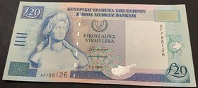 Cyprus, 20 Pounds, 2004, AUNC (-), p63c
serial number: AF 788126
Estimate: 40-80