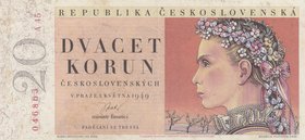 Czechoslovakia, 20 Korun, 1949, AUNC, p70
serial number: A45 046863
Estimate: 25-50