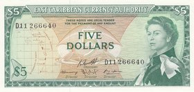 East Caribbean, 5 Dollars, 1974, UNC, p14h
Queen Elizabeth II portrait, serial number: D11 266640
Estimate: 40-80