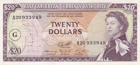 East Caribbean States, 20 Dollars, 1965, AUNC (-), p15j
Queen Elizabeth II Portrait, Serial No: A20 933949
Estimate: 150-300