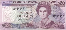 East Caribbean States, 20 Dollars, 1987, UNC, p19a
Queen Elizabeth II Portrait, Serial No: B1743345A
Estimate: 150-300