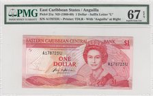 East Caribbean, 1 Dollar, 1988, UNC, p21u, "High Condition"
Anguilla Island, PMG 67 EPQ, Queen Elizabeth II portrait, serial number: A178723U
Estima...