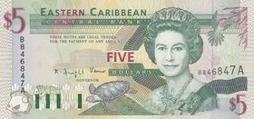East Caribbean, 5 Dollars, 2003, UNC, p42a
Antigua Island, Queen Elizabeth II portrait, serial number: B 846847A
Estimate: 15-30