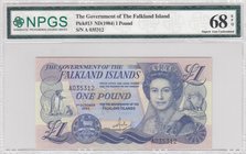 Falkland Islands, 1 Pound, 1984, UNC, p13, "High Condition"
NPGS 68 EPQ, Queen Elizabeth II portrait, serial number:A035312
Estimate: 75-150