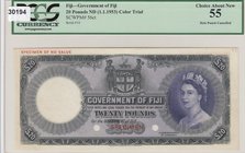 Fiji, 20 Pounds, 1953, AUNC, p56, COLOR TRIAL SPECIMEN
PCGS 55, Queen Elizabeth II portrait, no serial number
Estimate: 2500-5000