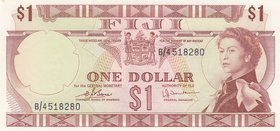 Fiji, 1 Dollar, 1974, UNC (-), p71b
Queen Elizabeth II portrait, Sign: D.J.Barnes and H.J. Tomkins, serial number: B/4 518280
Estimate: 25-50