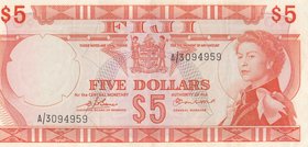 Fiji, 5 Dollars, 1974, XF (+), p73b
Queen Elizabeth II portrait, sign: Barnes and Earland, serial number: A/3 094959
Estimate: 150-300