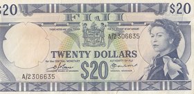 Fiji, 20 Dollars, 1974, XF (-), p75b
Queen Elizabeth II portrait, sign: Barnes and Earland, serial number: A/2 306635
Estimate: 100-200
