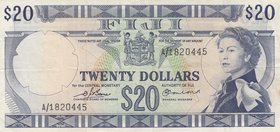 Fiji, 20 Dollars, 1974, XF (-), p75b
Queen Elizabeth II portrait, sign: Barnes and Earland, serial number: A/1 820445
Estimate: 100-200