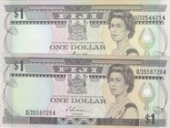 Fiji, 1 Dollar (2), 1987/1993, UNC, p86a, p89, (Total 2 banknotes)
Queen Elizabeth II portrait, serial numbers: D/15 587264 and D/22 544214, two diff...