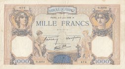 France, 1.000 Francs, 1938, VF (-), p90c
serial number: O.3373.474
Estimate: 30-60