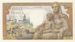 France, 1.000 Francs, 1943, AUNC, p102
serial number: P.3774/255
Estimate: 75-150