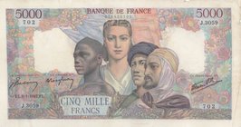 France, 1.000 Francs, 1947, VF, p103c
serial number: 702/J.3059, pressed, As shown in the picture, there are two small cuts in the upper and right fr...