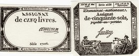 France, Assginat, 50 Sols and 5 Livres, 1793, UNC, pA70, pA76, (Total 2 banknotes)
for collector Issue
Estimate: 20-40