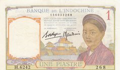 French Indo-China, 1 Piastre, 1936, AUNC, p54b
serial number: H.6242/268, there are two pinholes outside the center folding mark
Estimate: 20-40