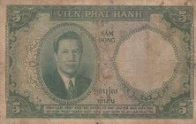 Viet Nam Issue, French Indo-China, 5 Piastre, 1953, POOR, p106
serial number: 051753
Estimate: 10.-20