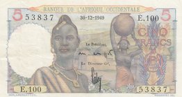 French West Africa, 5 Francs, 1949, XF, p36
Banque De L'Afrique Occidentale, serial number: E.100/ 53837
Estimate: 30-60
