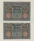 Germany, 100 Mark, 1920, UNC, p69, (Total 2 consecutive banknotes)
serial numbers: F-26122804-5
Estimate: 15-30
