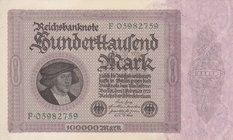 Germany, 100.000 Mark, 1923, UNC, p83
serial number: F. 05982759
Estimate: 10.-20