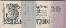 Germany, 20 Millionen (20.000.000) Mark, 1923, UNC, p97, HALF BUNDLE
Consecutive serial number total 50 banknotes, serial numbers: 25D 324551 -600
E...