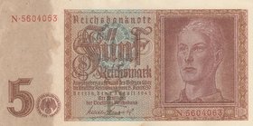 Germany, 5 Mark, 1942, UNC, p186a
serial number: N 5604063
Estimate: 25-50