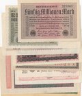 Germany, 10 Mark, 500 Mark, 1.000 Mark, 20.000 Mark, 100.000 Mark, 5.000.000 Mark (2), 10.000.000 Mark and 50.000.000 Mark, 1922/1923, UNC, (Total 10 ...