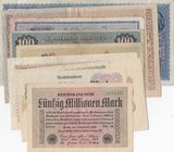 Mix Lot (GERMANY), 9 different banknotes.
Germany, 50.000.000 Mark, 1923, AUNC; 100 Mark, 1900, VF; 2.000.000 Mark, 1923, UNC; 1000 Mark, 1910, XF; ...