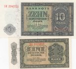 Germany- Democratic Republic, 1 Mark and 10 Mark, 1948, UNC, p9, p12, (Total 2 banknotes)
serial numbers: BG 1024850 and DK 2040321
Estimate: 15-30
