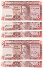 Gibraltar, 1 Pound, 1988, UNC, p20e,(Total 5 banknotes)
Queen Elizabeth II portrait, serial numbers: L 611938-40 and L 637507-8
Estimate: 50-100
