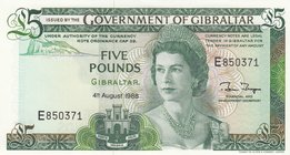 Gibraltar, 5 Pounds, 1988, UNC, p21b
Queen Elizabeth II portrait, serial number: E 850371
Estimate: 30-60
