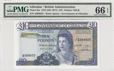 Gibraltar, 20 Pounds, 1977, UNC, p22a
PMG 66 EPQ, Queen Elizabeth II portrait, serial number: A 689833
Estimate: 150-300