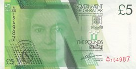 Gibraltar, 5 Pounds, 2011, UNC, p35
Queen Elizabeth II portrait, serial number: A/AA 154987
Estimate: 10.-20