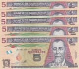 Guatemala, 5 Quetzales, 2014, UNC, pNew, (Total 5 banknotes)
Some of the banknotes are serial follow-up in itself
Estimate: 10.-20