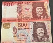 Hungary, 500 Forint (2), 2013/2018, UNC, p196, pNew, (Total 2 banknotes)
serial numbers: EB 5657614 and EG 3956819
Estimate: 10.-20