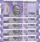 India, 100 Rupees, 2018, UNC, pNew, (Total 5 consecutive banknotes)
serial numbers: 6DN 041132- 36
Estimate: 20-40