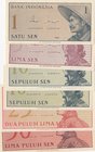 Indonesia, 1 Sen, 5 Sen, 10 Sen (2), 25 Sen and 50 Sen, 1964, UNC, p90 …p94a, (Total 6 banknotes)
Estimate: 10.-20