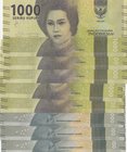 Indonesia, 1.000 Rupiah (5) and 2.000 Rupiah (3), 2000, UNC, p147, p148, (Total 8 consecutive banknotes)
serial numbers: BAT 800126-30 and AAR 486233...