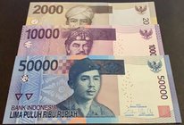 Indonesia, 2.000 Rupiah, 10.000 Rupiah and 50.000 Rupiah, 2014/2015, UNC, p148, p150, p152, (Total 3 banknotes)
Estimate: 15-30