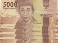 Indonesia, 5.000 Rupiah, 2016, UNC, p156, (Total 85 banknotes)
serial numbers: FAB 036024-27 and FAB 036100, four of the banknotes are in series foll...