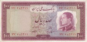 Iran, 100 Rials, 1954, UNC, p67
Shah Pahlavi portrait
Estimate: 15-30