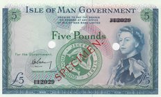 Isle of Man, 5 Pounds, 1961, UNC, p26s, SPECIMEN
Queen Elizabeth II portrait, serial number: 112029
Estimate: 500-1000