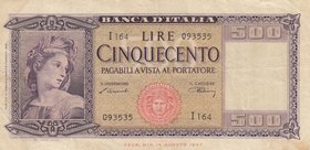 Italy, 500 Lire, 1947, VF, p80
serial number: 093535/I 164
Estimate: 25-50