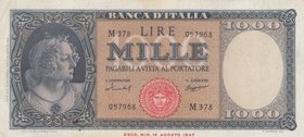 Itay, 1.000 Lire, 1947, AUNC, p88
serial number: M378 057968
Estimate: 75-150